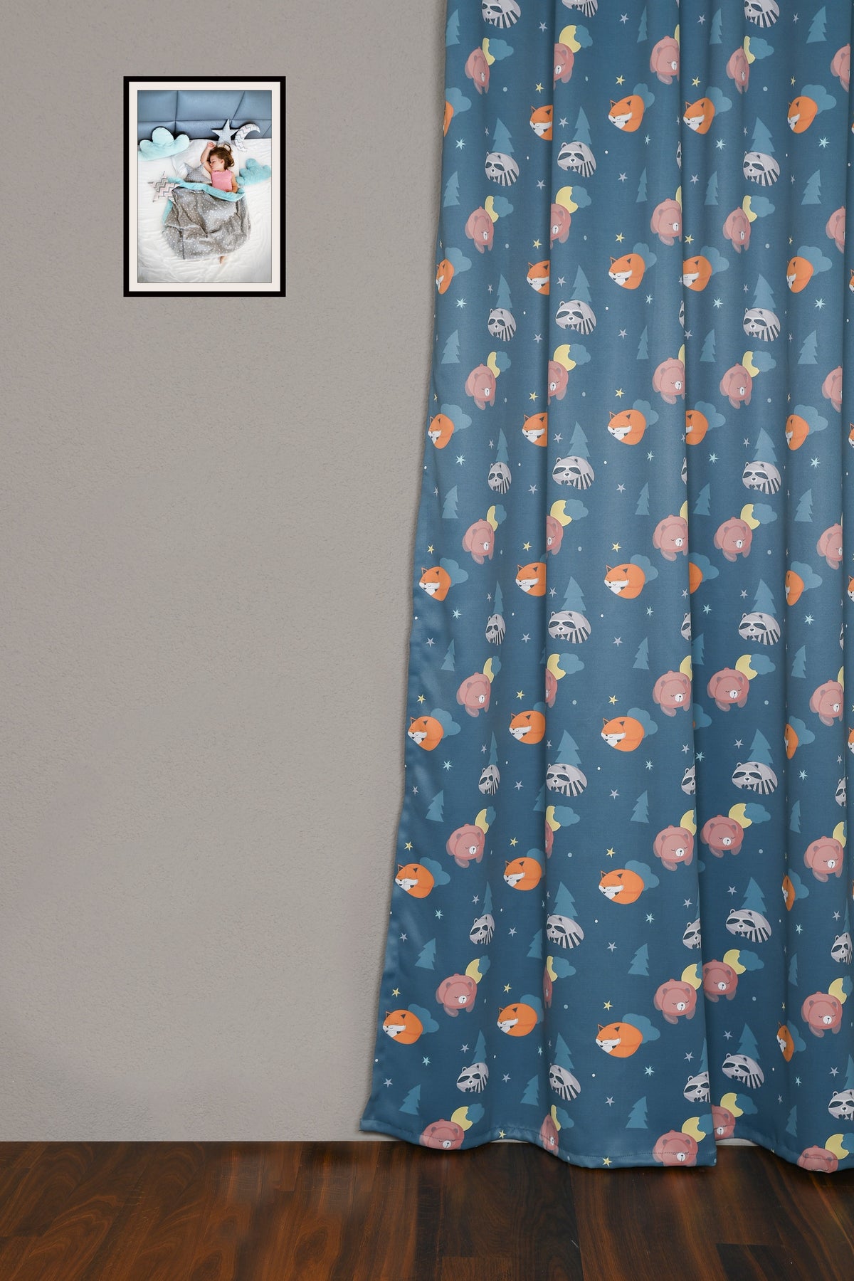 Blackout curtain &quot;Animals&quot; petrol Sleeping Switzerland