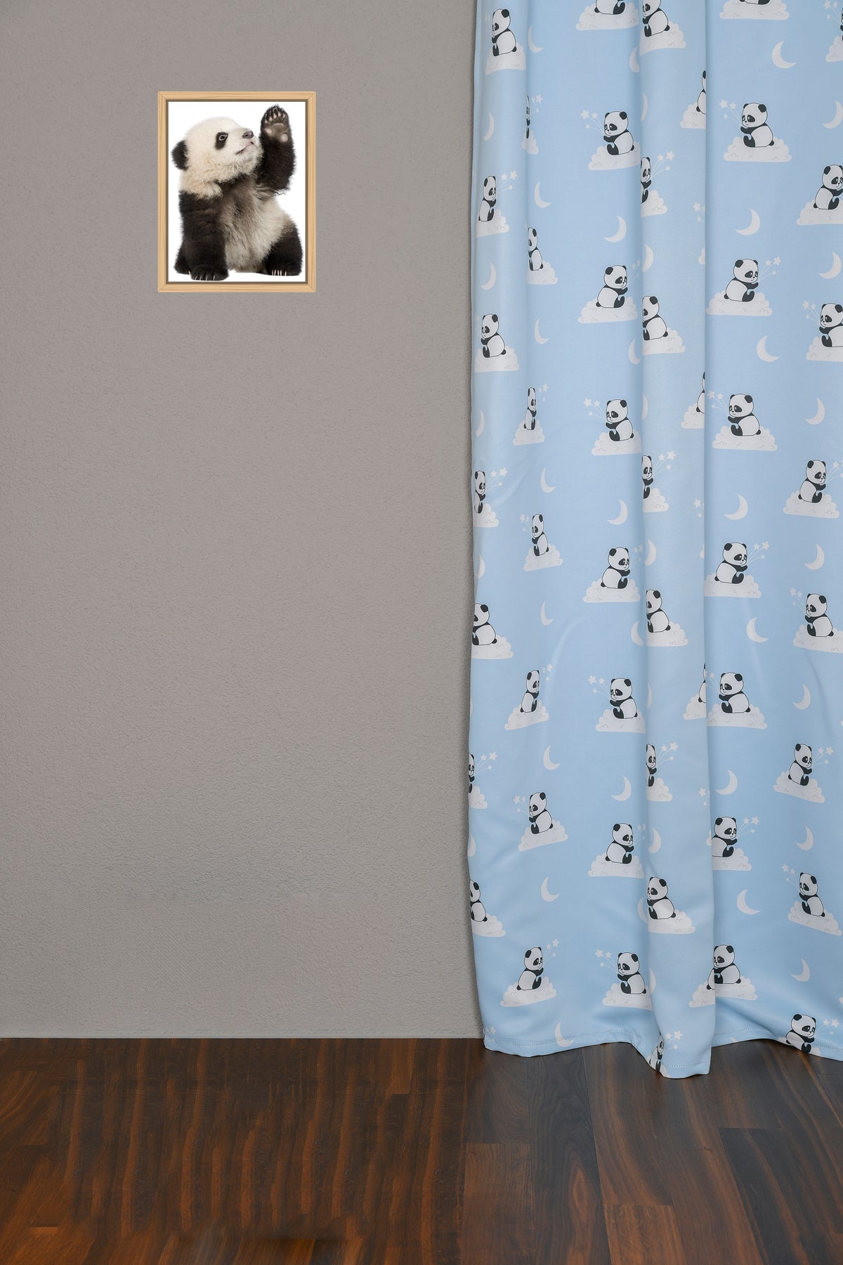 Blackout curtain blue panda